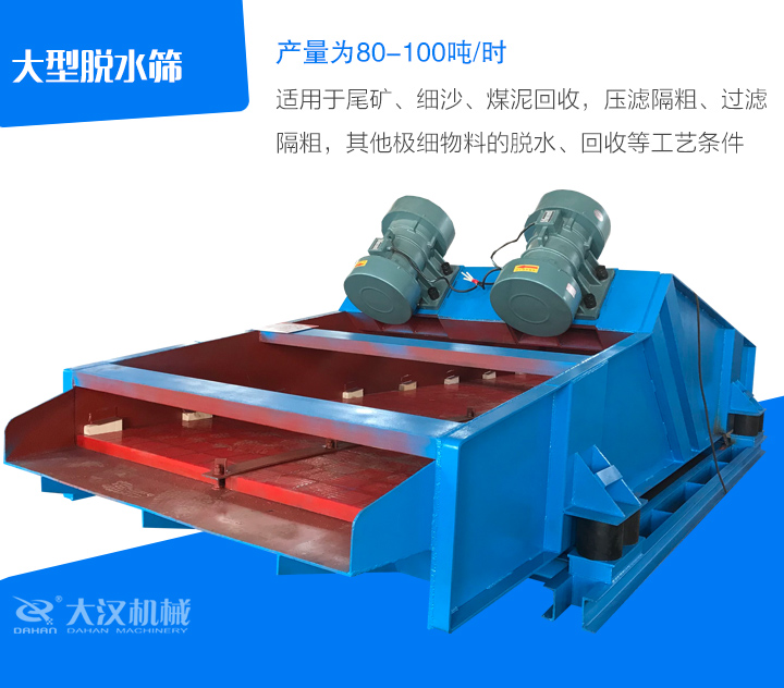 大型脫水篩適用于尾礦、細沙、煤泥回收，壓濾隔粗、過濾 隔粗，其他極細物料的脫水、回收等工藝條件